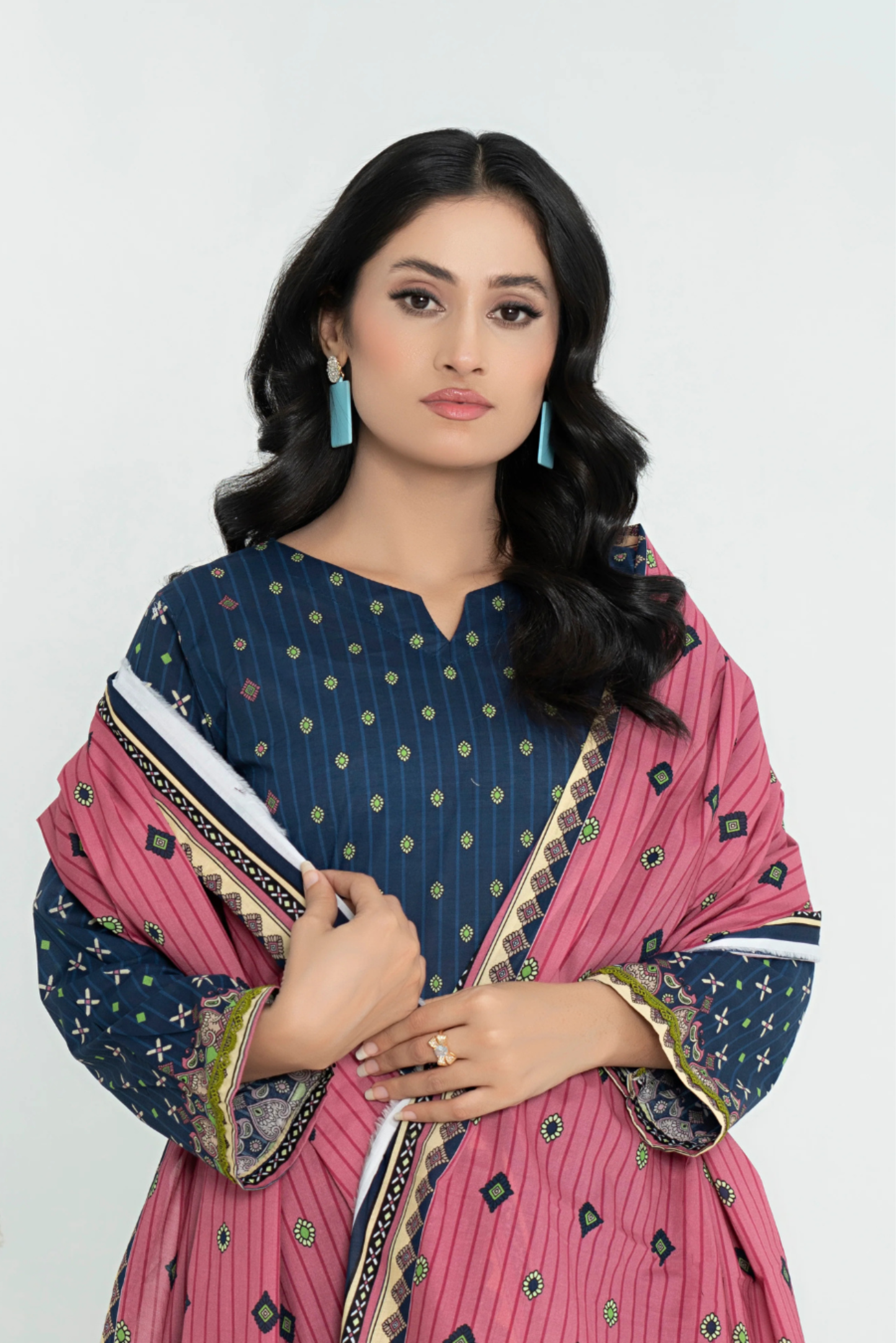 3 Piece - Junoon Unstitched Navy Ladies Print Lawn Suit