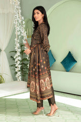 3 Pieces - Aizal Unstitched Brown Printed Shamray Linen Suit
