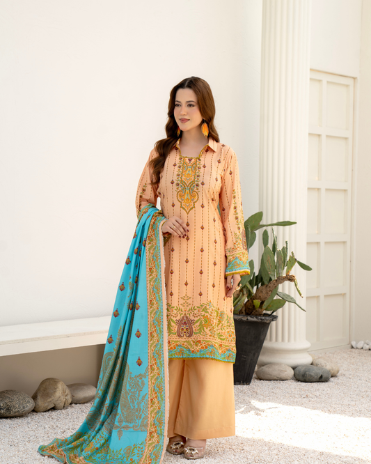 3 Pieces - Marooj Unstitched Skin BanaDora Linen Suit