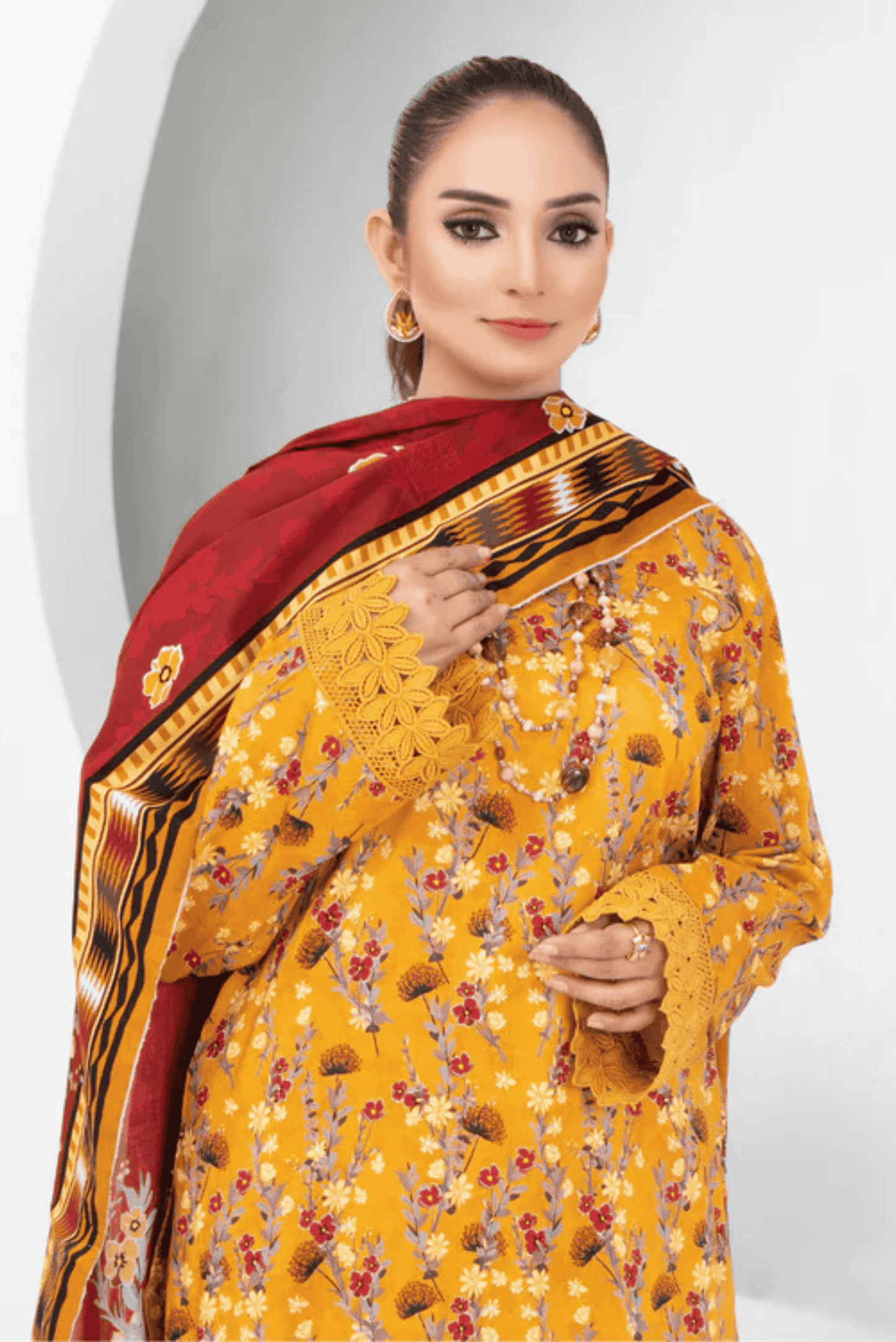 3 Piece - Mahi Unstitched Yellow Ladies Print Lawn Suit