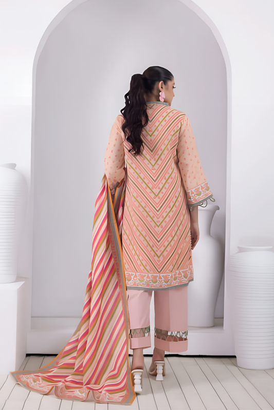 3 Pieces - Regalia Stitched Peach Printed Khaddar Suit