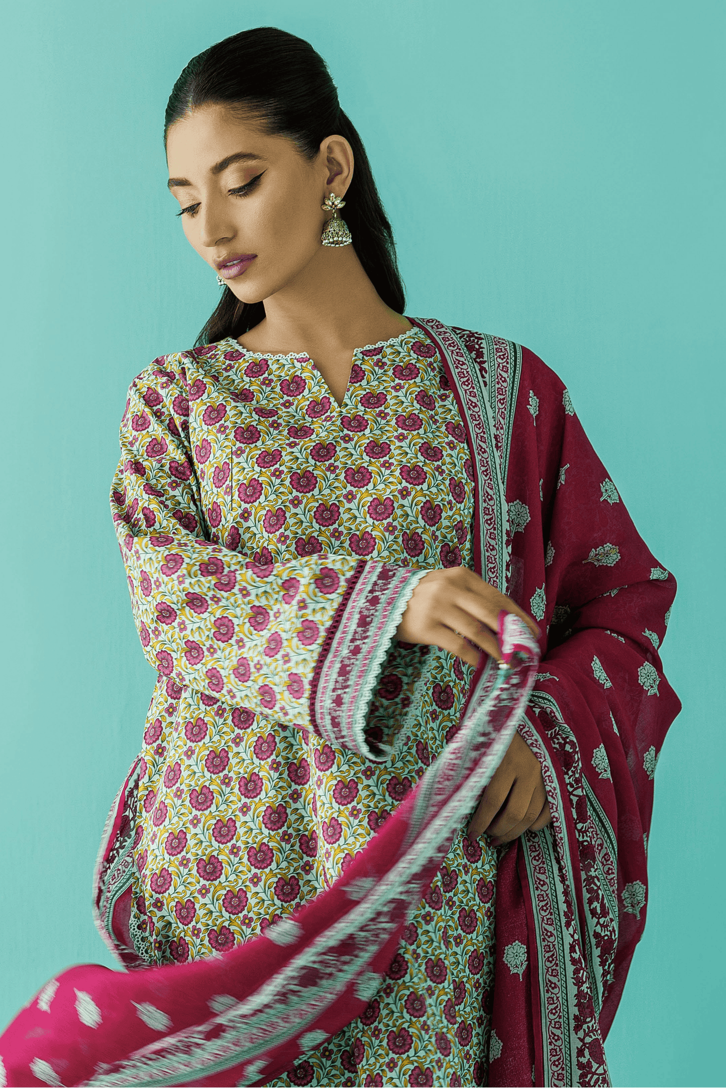 3 Pieces - Orient Unstitched Pista Printed Lawn Suit