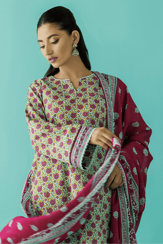3 Pieces - Orient Unstitched Pista Printed Lawn Suit