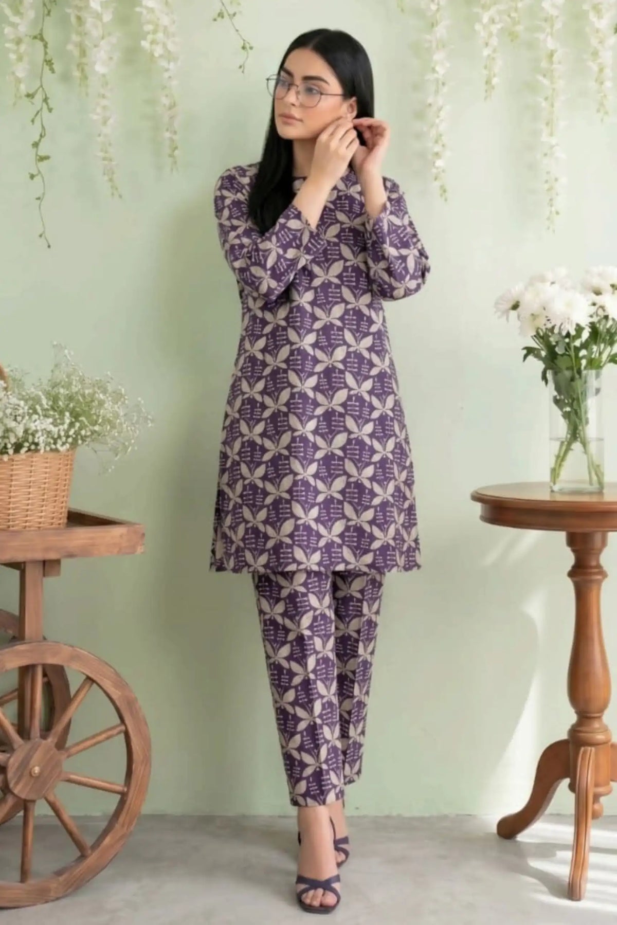 2 Piece- Sohni Dharti Unstitched  Purple Ladies Lawn Suit