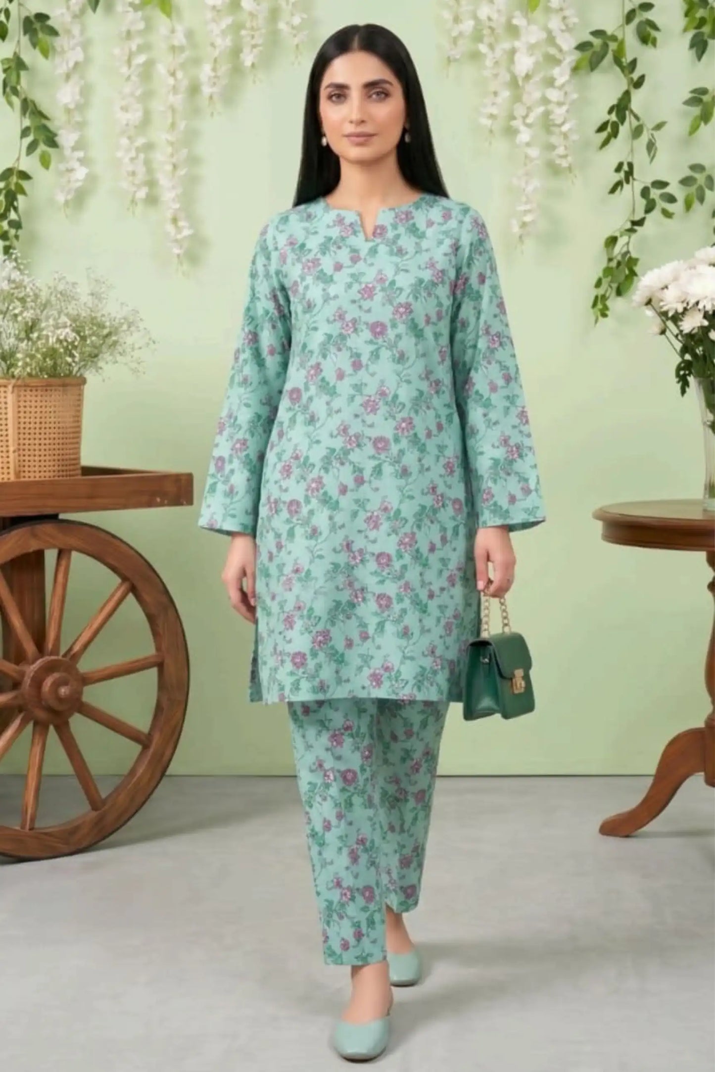 2 Piece- Sohni Dharti Unstitched Sky Blue Ladies Lawn Suit