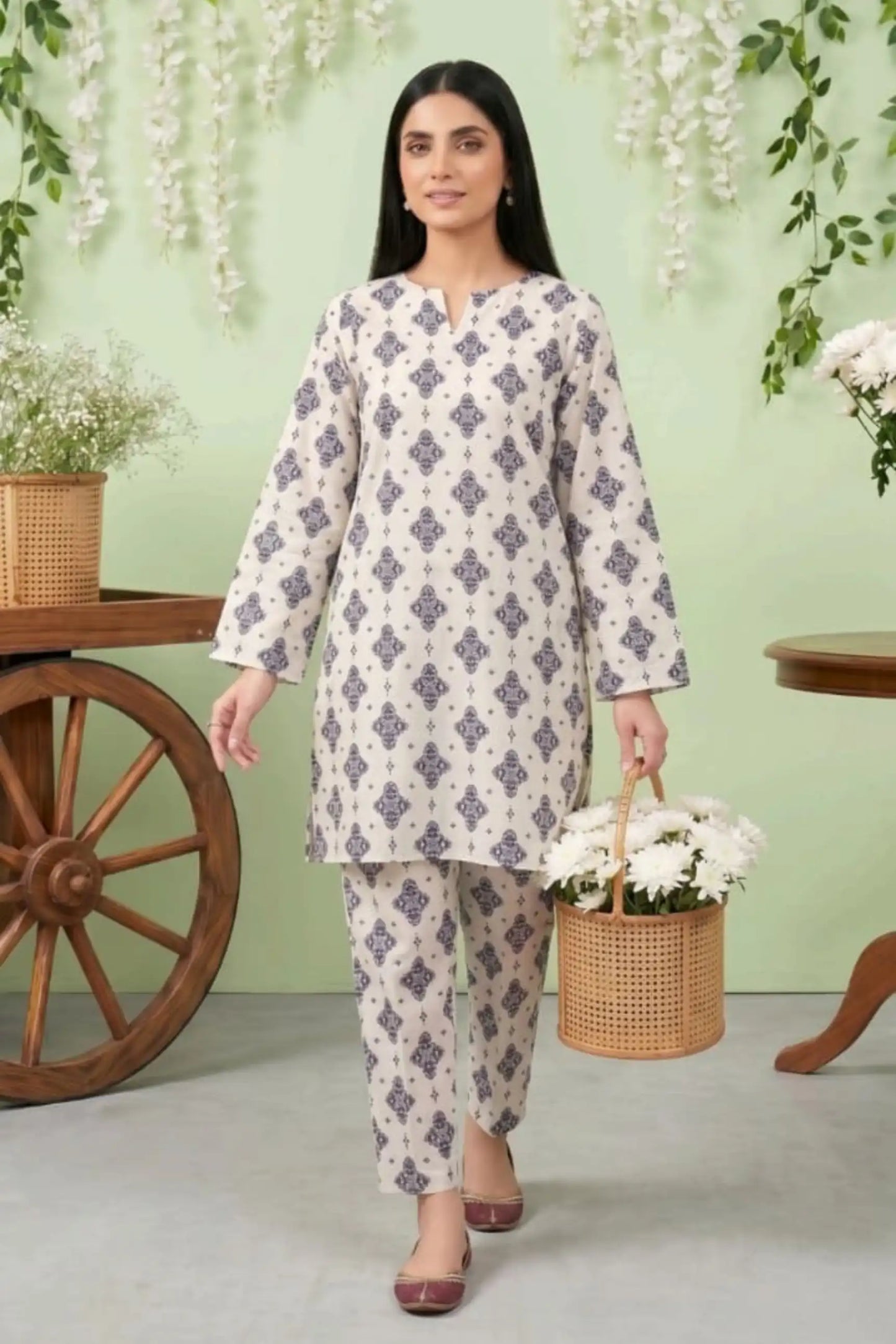2 Piece- Sohni Dharti Unstitched Off-White Ladies Lawn Suit