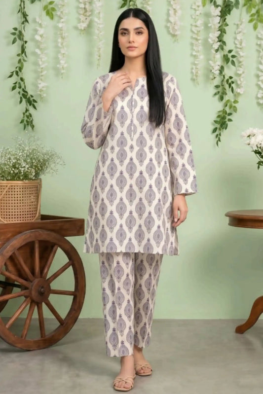 2 Piece- Sohni Dharti Unstitched Cream Ladies Lawn Suit