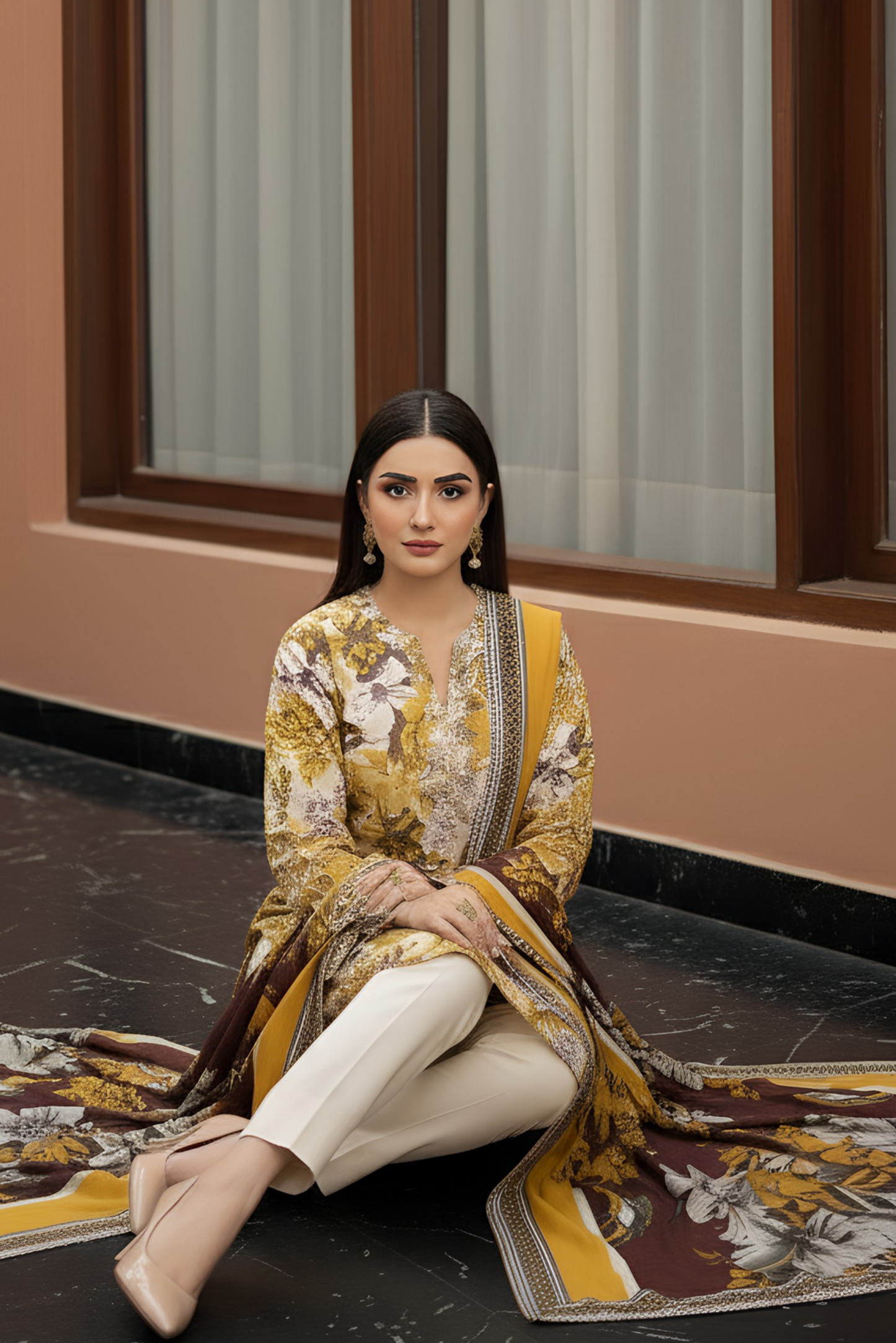 3 Pieces - Marooj Unstitched Off-White Printed Khaddar Suit
