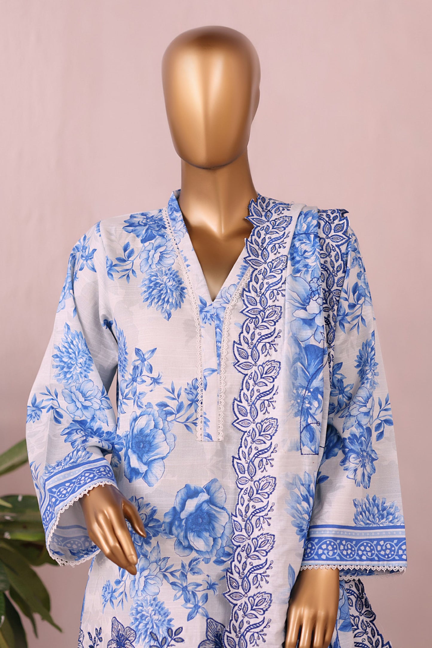 3 Pieces - Riwayat Unstitched White Embroidered Dupatta & Embroidered Shirt Suit