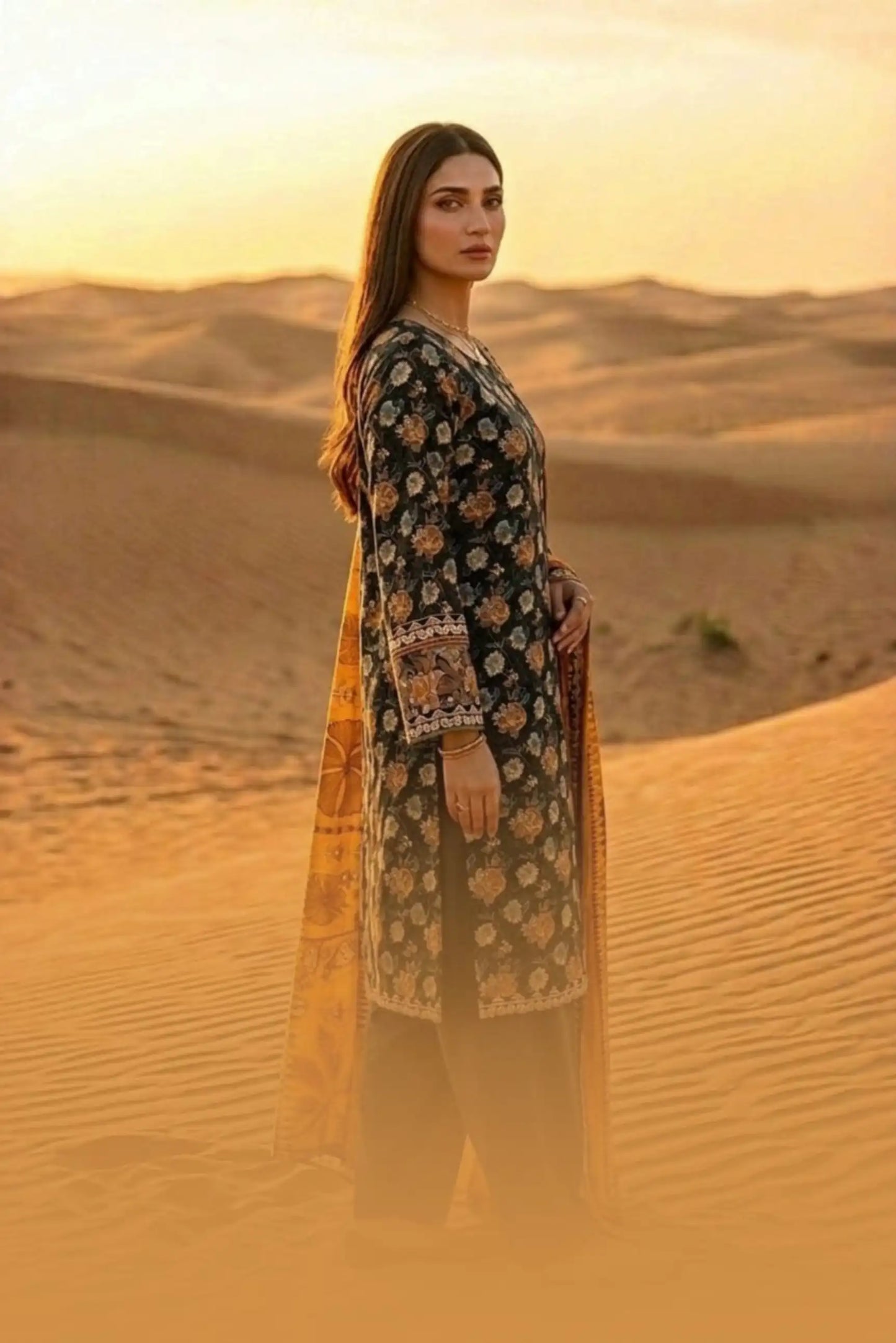 3 Pieces - Janan Unstitched Black Printed Lawn Suit
