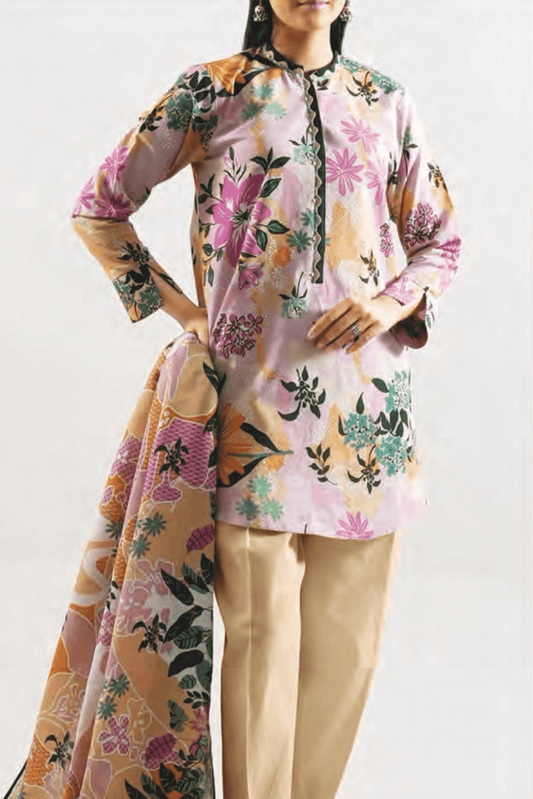 3 Pieces - Saya Unstitched Off White Printed Khaddar Suit