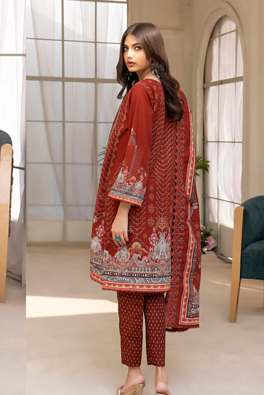 3 Pieces - Regalia Stitched Maroon Embroidered Khaddar Suit