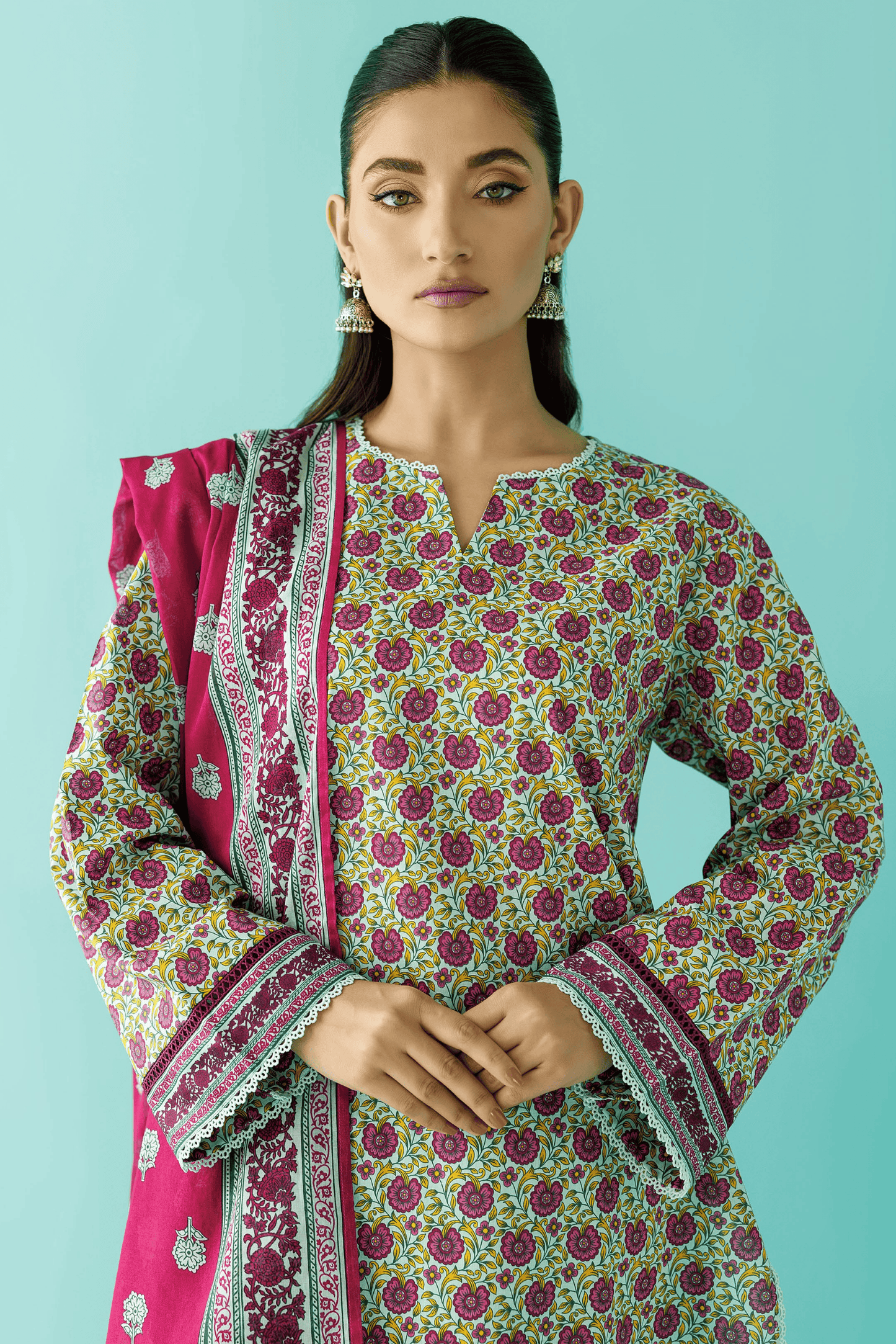3 Pieces - Orient Unstitched Pista Printed Lawn Suit