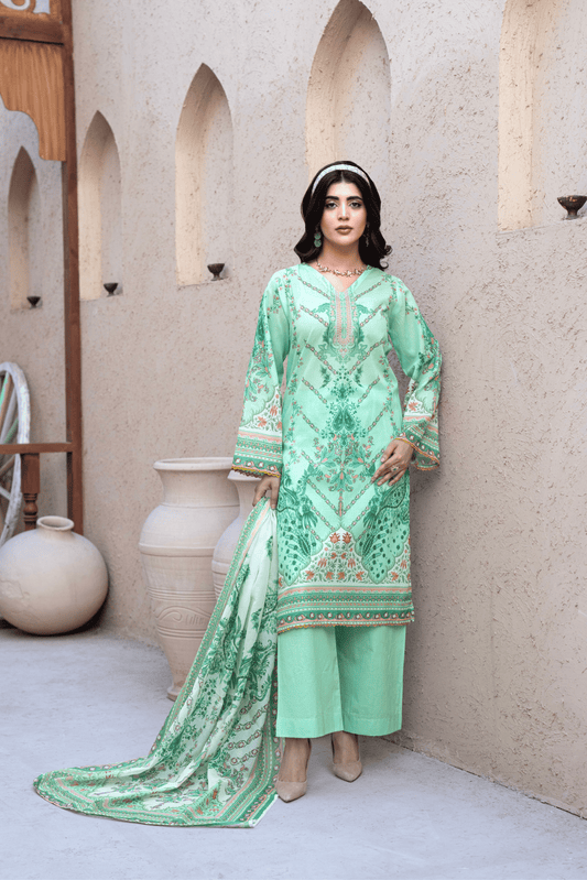 3 Piece - Gold Unstitched Pista Printed Lawn Suit