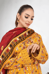 3 Piece - Mahi Unstitched Yellow Ladies Print Lawn Suit