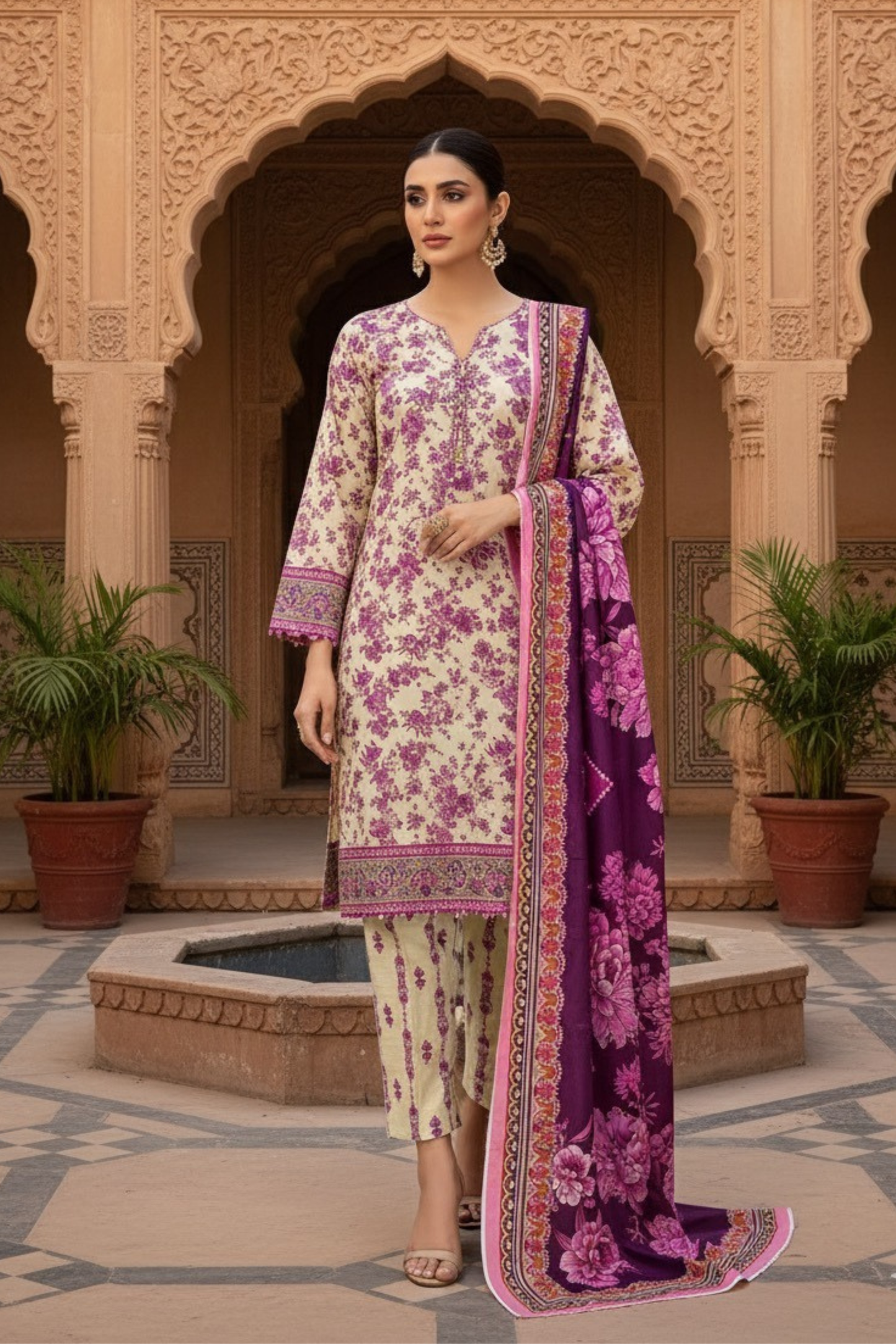 3 Pieces - Marooj Unstitched Skin BanaDora Linen Suit