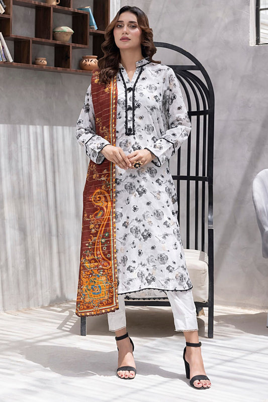 3 Pieces - Regalia Unstitched White Jscquard Cambric Suit