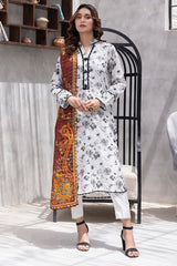 3 Pieces - Regalia Unstitched White Jscquard Cambric Suit