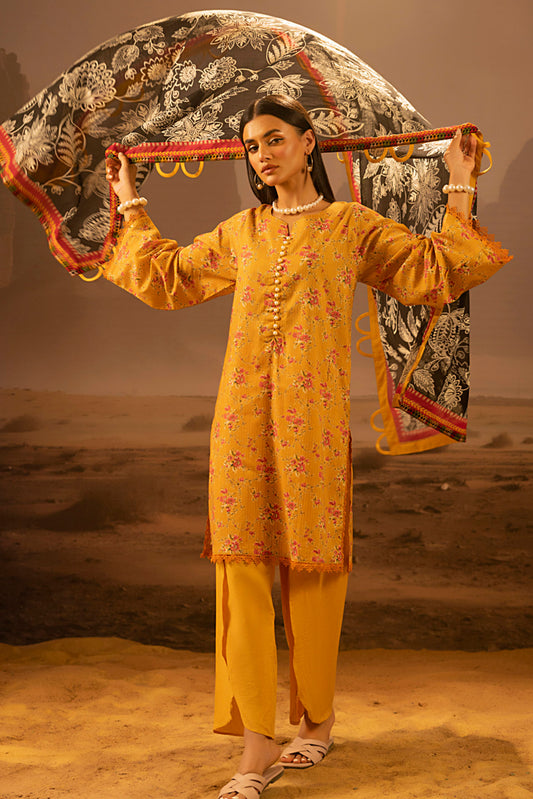 3 Pieces - Regalia Unstitched Mustard Mid Summer Cotton Suit