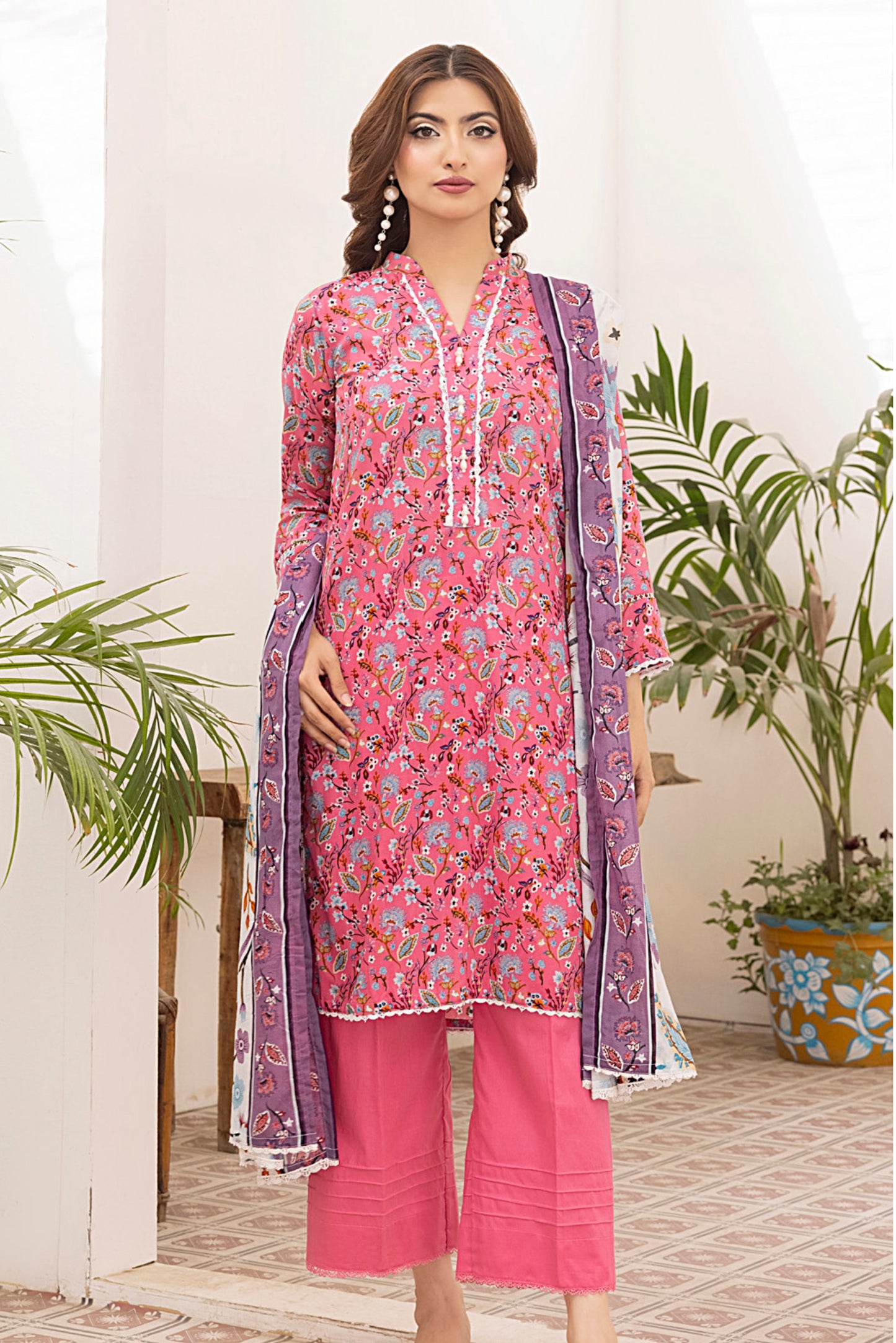 3 Pieces - Regalia Unstitched Pink Printed Lawn Suit