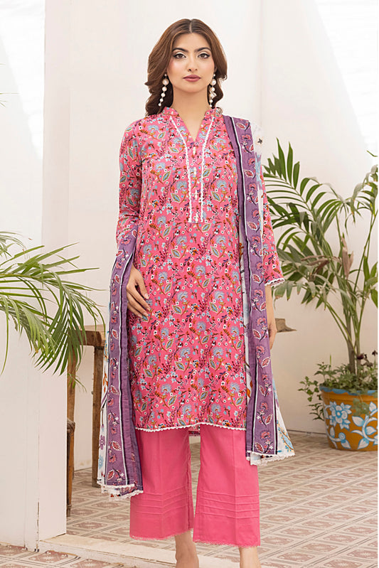 3 Pieces - Regalia Unstitched Pink Printed Lawn Suit