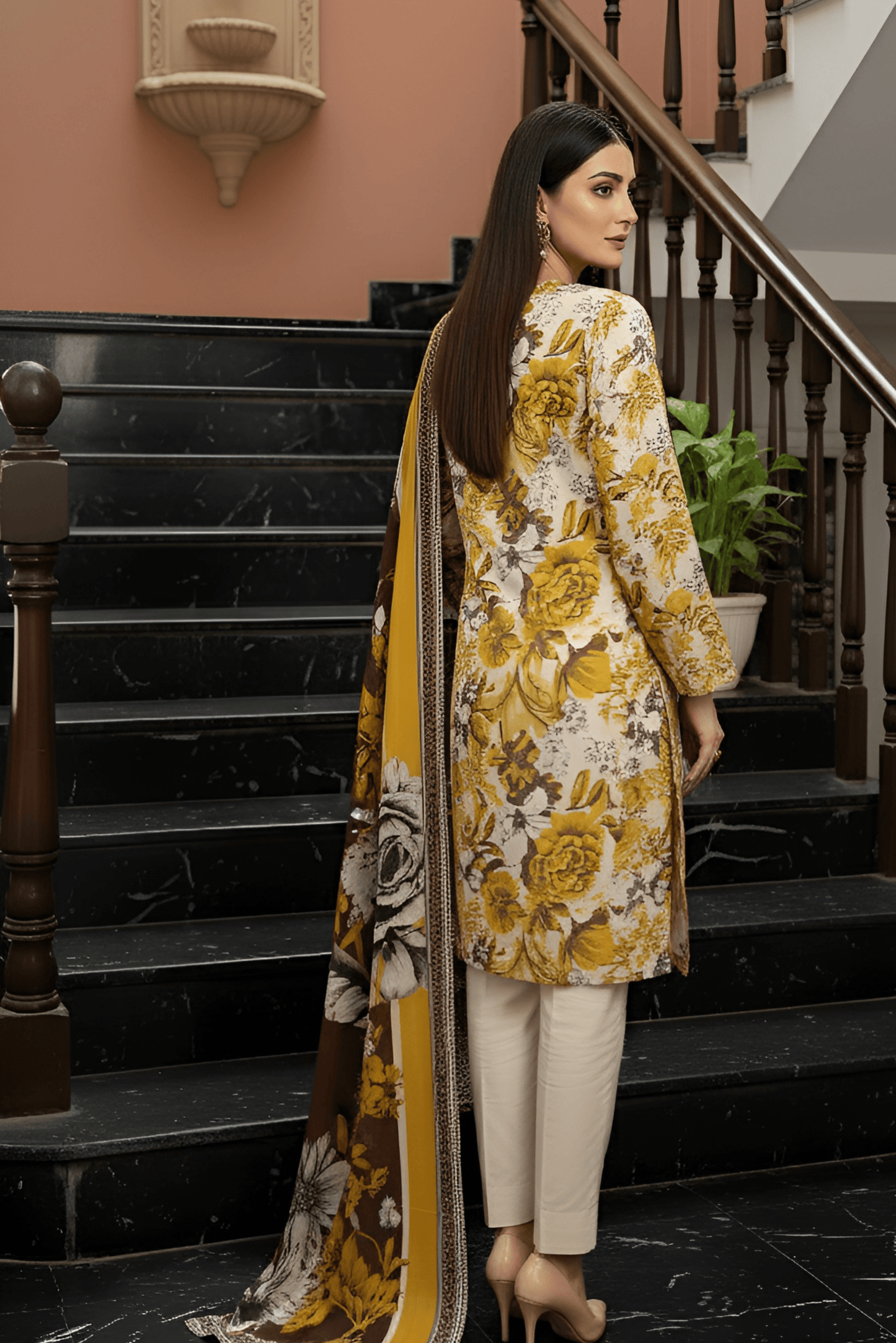 3 Pieces - Marooj Unstitched Off-White Printed Khaddar Suit