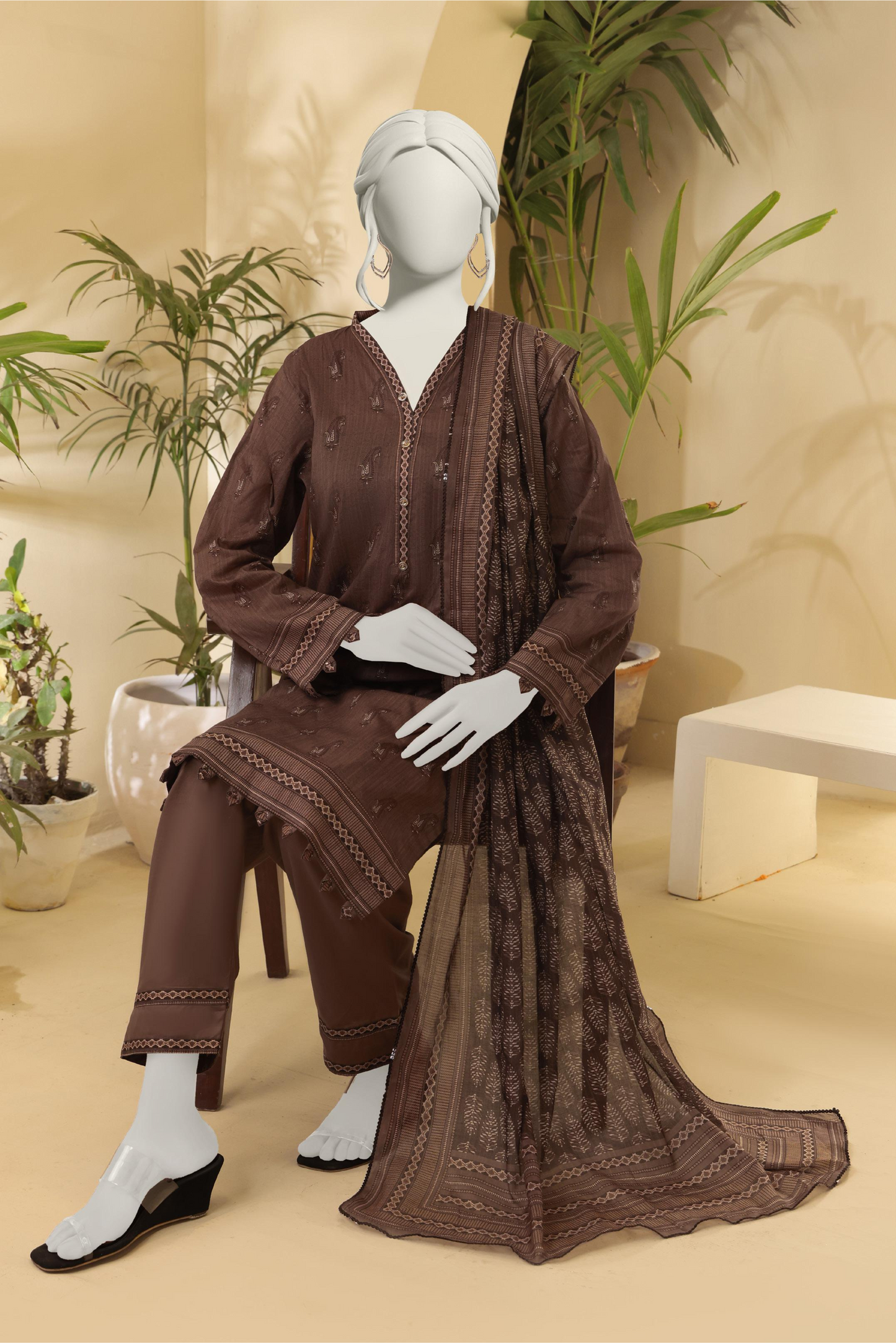 3 Pieces - Almeerah Unstitched Dark Brown Printed Lawn Suit