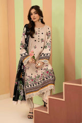 3 Pieces - Raabi  Unstitched Skin Printed Ladies Linen Suit