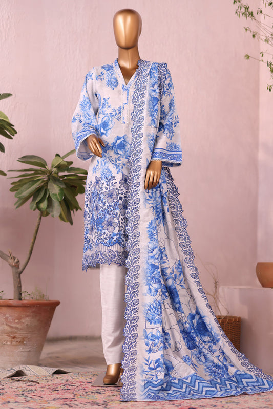 3 Pieces - Riwayat Unstitched White Embroidered Dupatta & Embroidered Shirt Suit