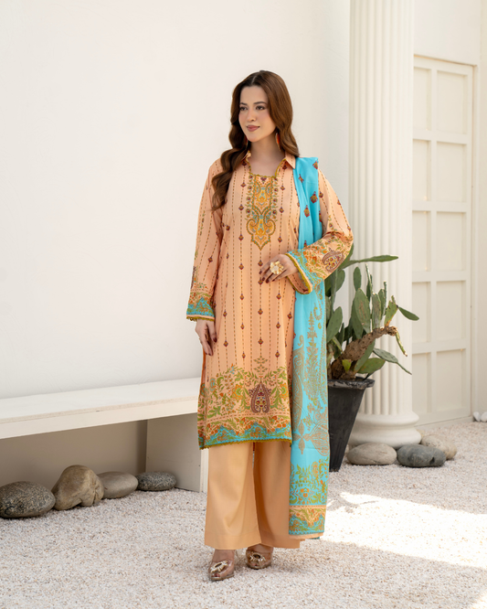 3 Pieces - Marooj Unstitched Skin BanaDora Linen Suit