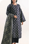 3 Pieces - Saya Unstitched Dark Blue Printed Khaddar Suit