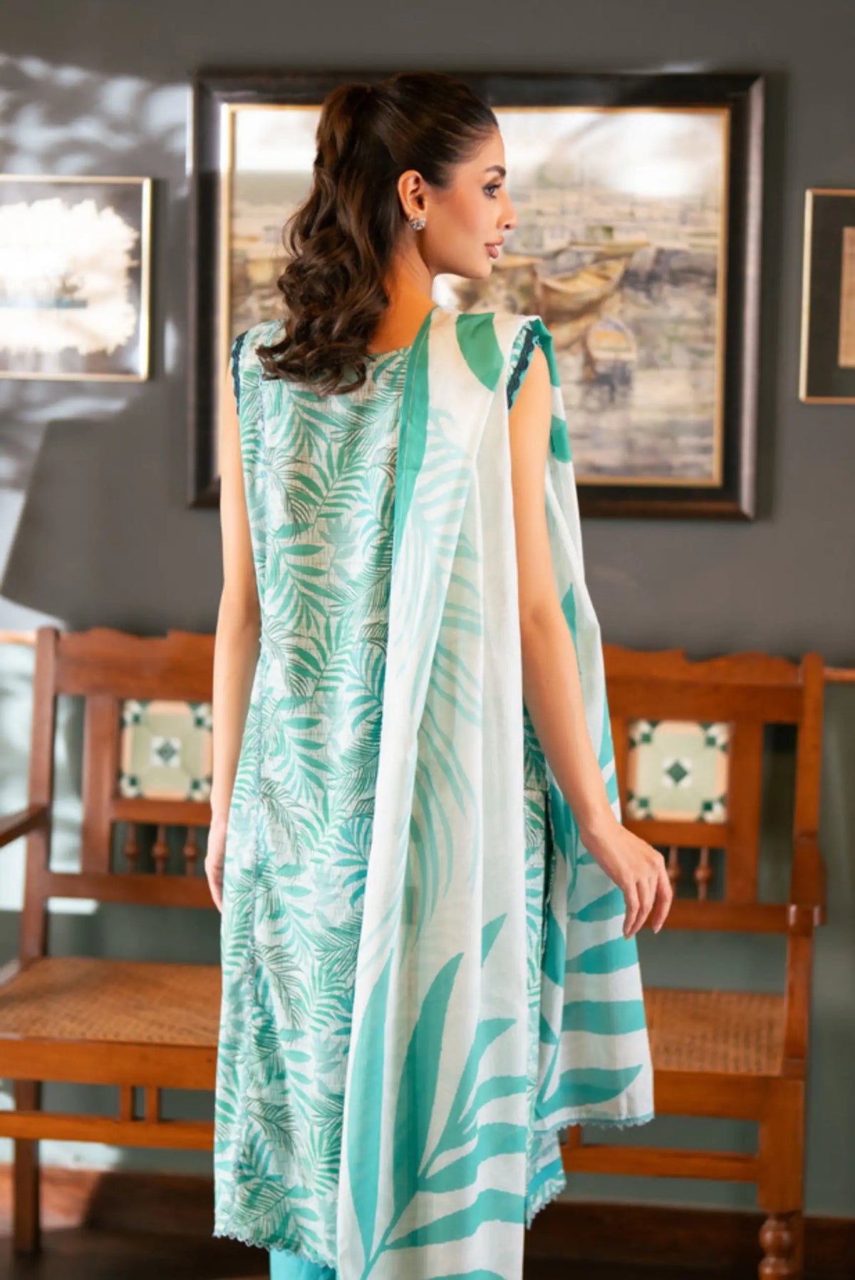 3 Pieces - Regalia Unstitched Green Bana Dora Lawn Suit