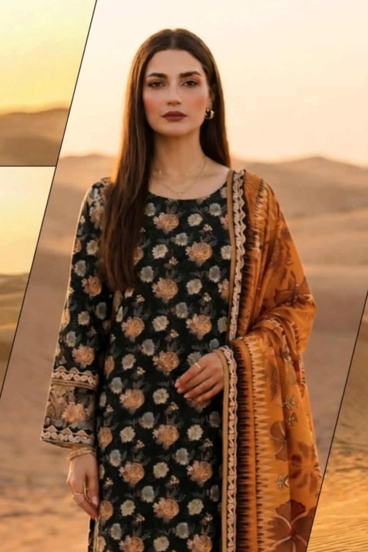 3 Pieces - Janan Unstitched Black Printed Lawn Suit