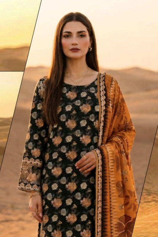 3 Pieces - Janan Unstitched Black Printed Lawn Suit