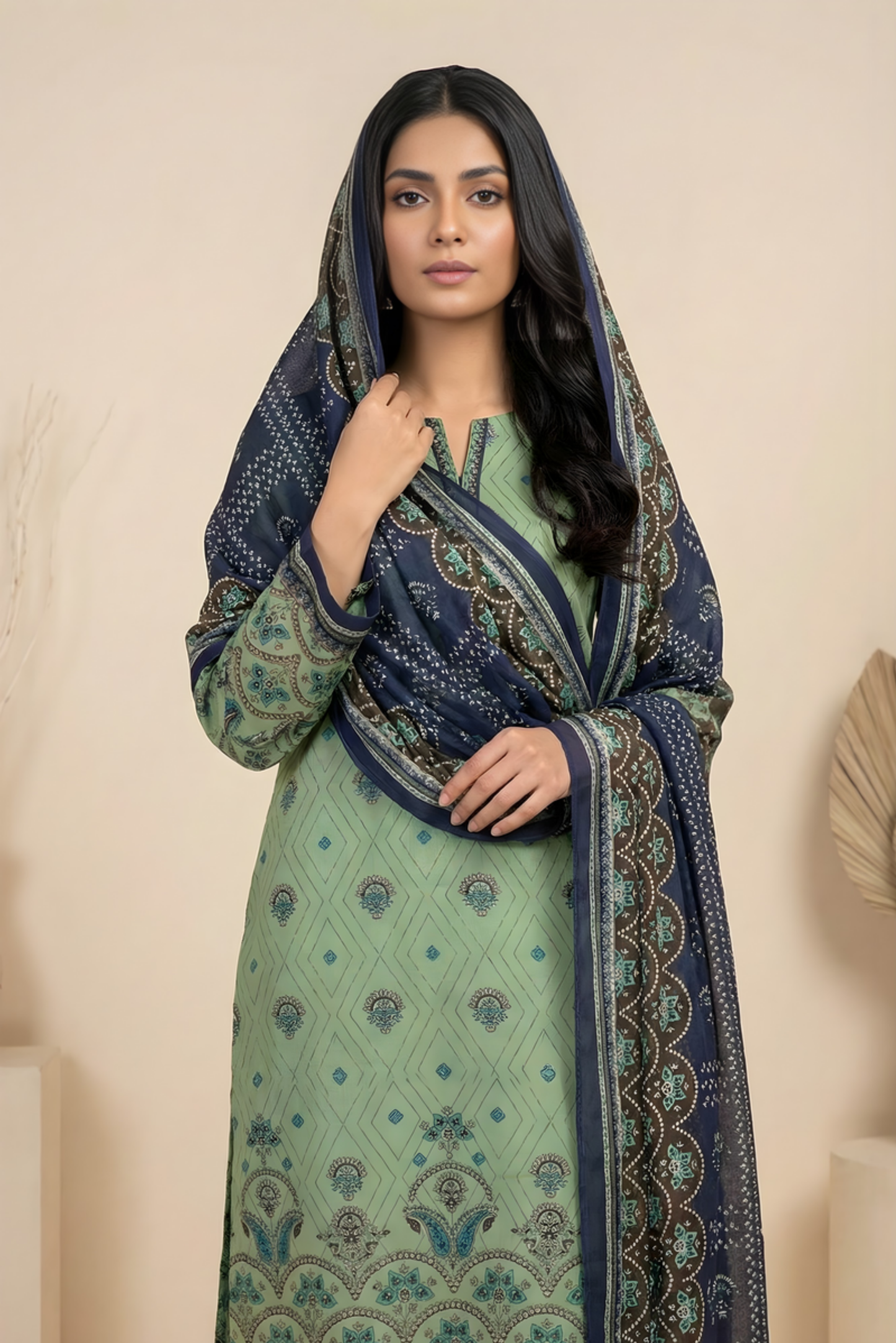 3 Pieces - Marooj Unstitched Sea Green Transliminor Magic Print Lawn Suit
