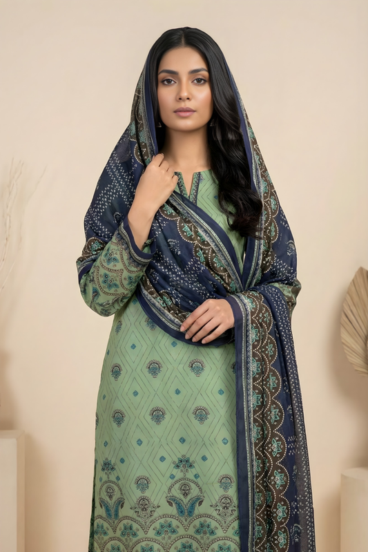 3 Pieces - Marooj Unstitched Sea Green Transliminor Magic Print Lawn Suit