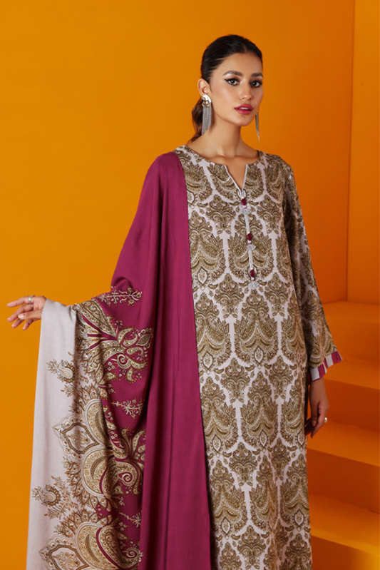 3 Pieces - Nishat Unstitched Cream Printed Linen Suit