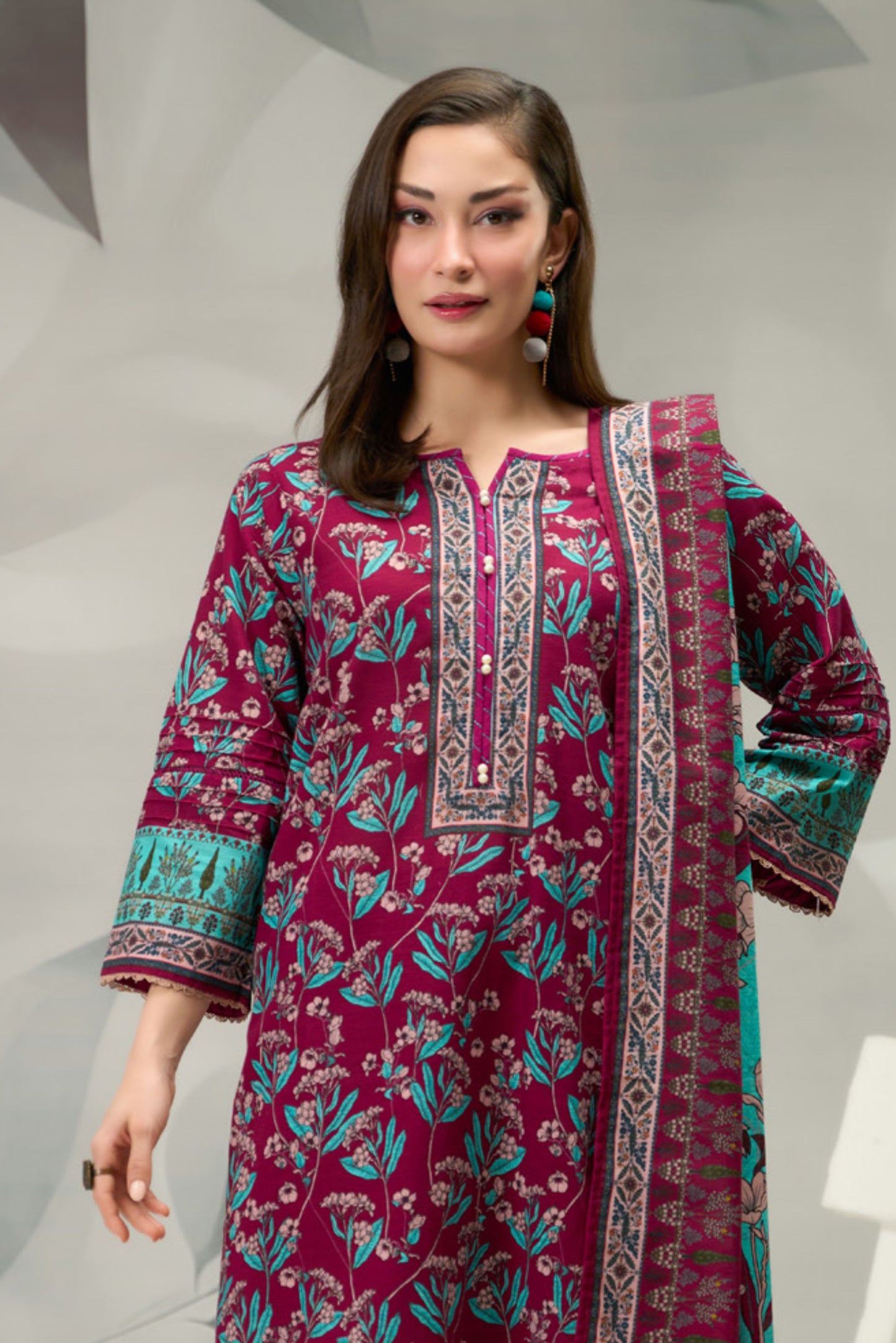 3 Pieces - Regalia Unstitched Maroon Printed Khaddar Suit