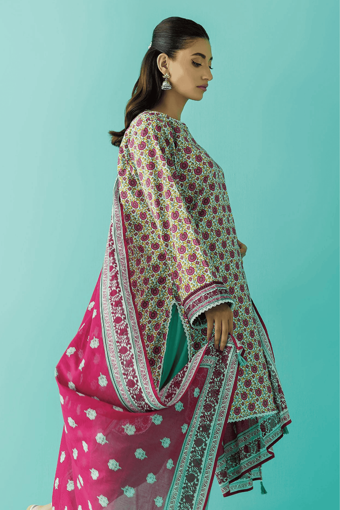 3 Pieces - Orient Unstitched Pista Printed Lawn Suit
