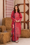 3 Piece - Gold Unstitched Red Embroidered Lawn Suit
