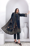 3 Pieces - Regalia Stitched Grayesh Black Printed Khaddar Suit