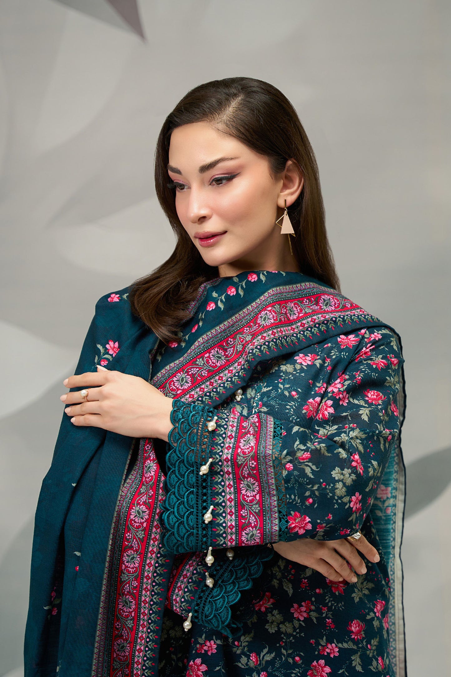 3 Pieces - Regalia Unstitched Blue Printed Khaddar Suit