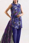 3 Pieces - Saya Unstitched Blue Printed Khaddar Suit