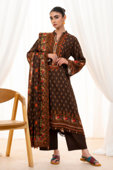 3 Pieces - Regalia Unstitched Brown Doriya Linen Suit