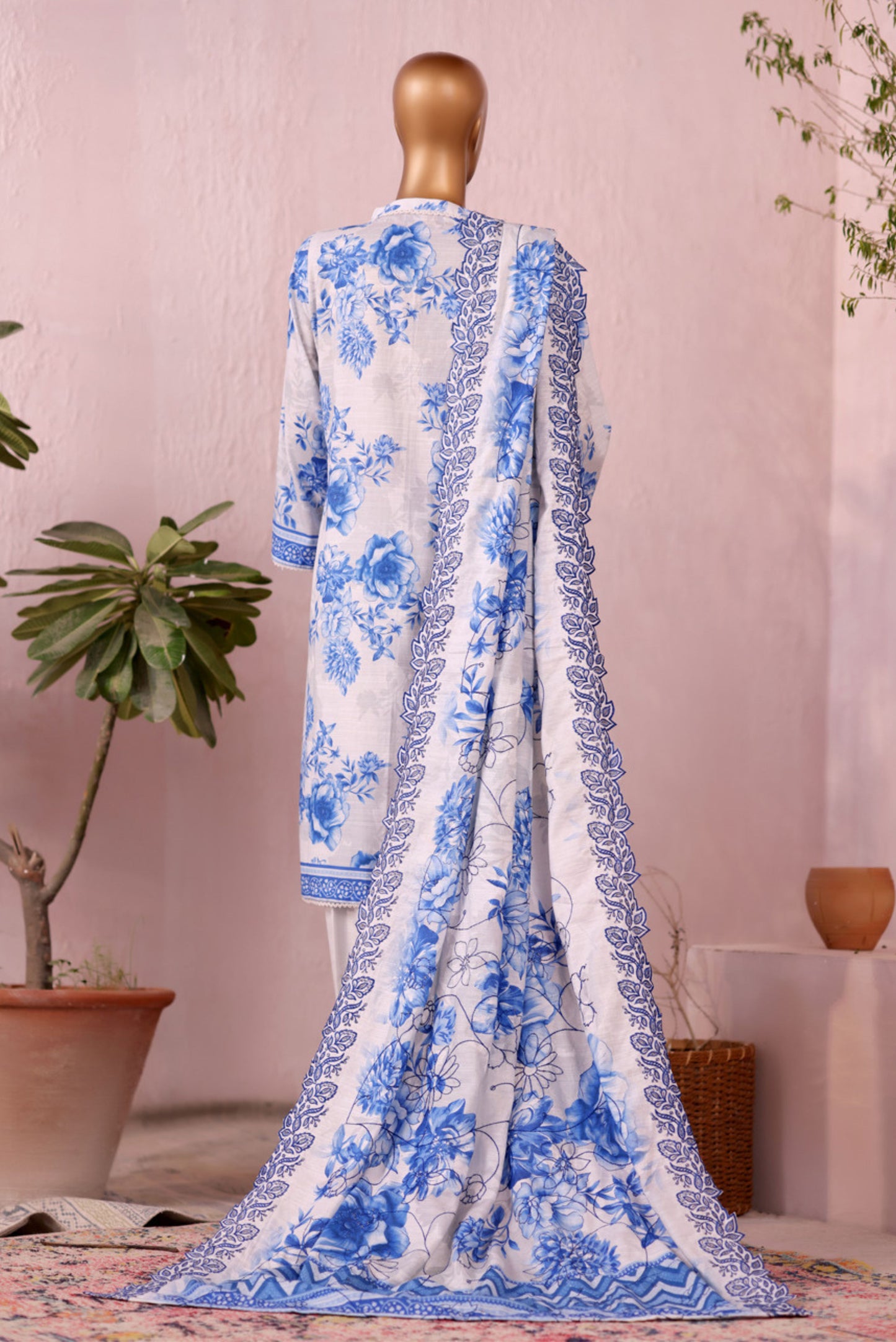 3 Pieces - Riwayat Unstitched White Embroidered Dupatta & Embroidered Shirt Suit