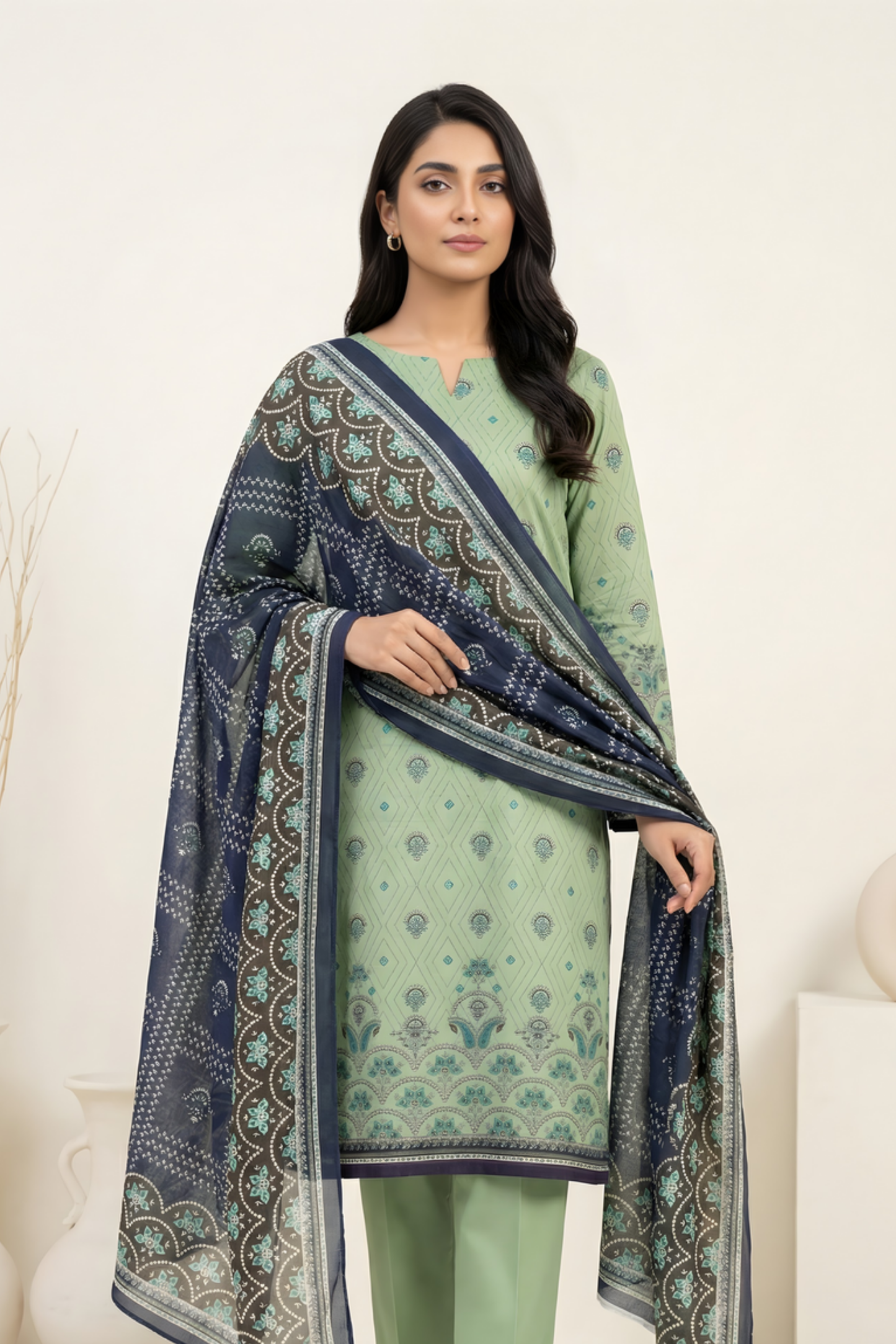 3 Pieces - Marooj Unstitched Sea Green Transliminor Magic Print Lawn Suit