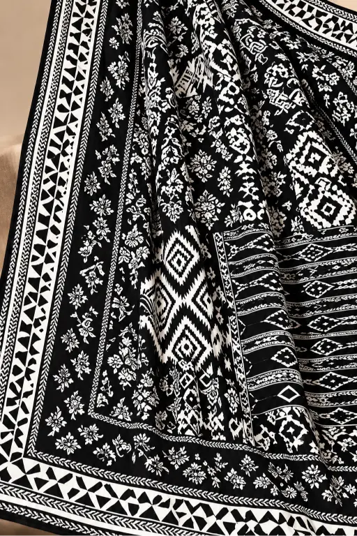 3 Pieces - Riwayat Unstitched Black Viscose Printed Suit