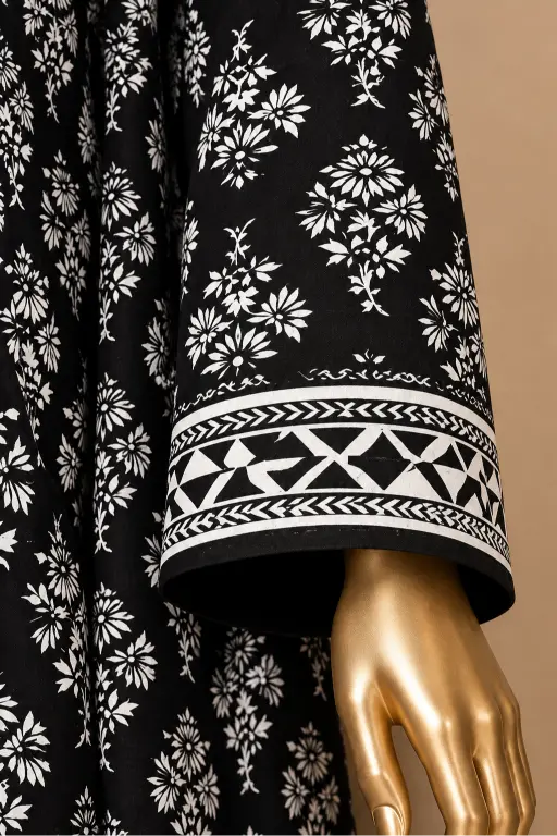 3 Pieces - Riwayat Unstitched Black Viscose Printed Suit