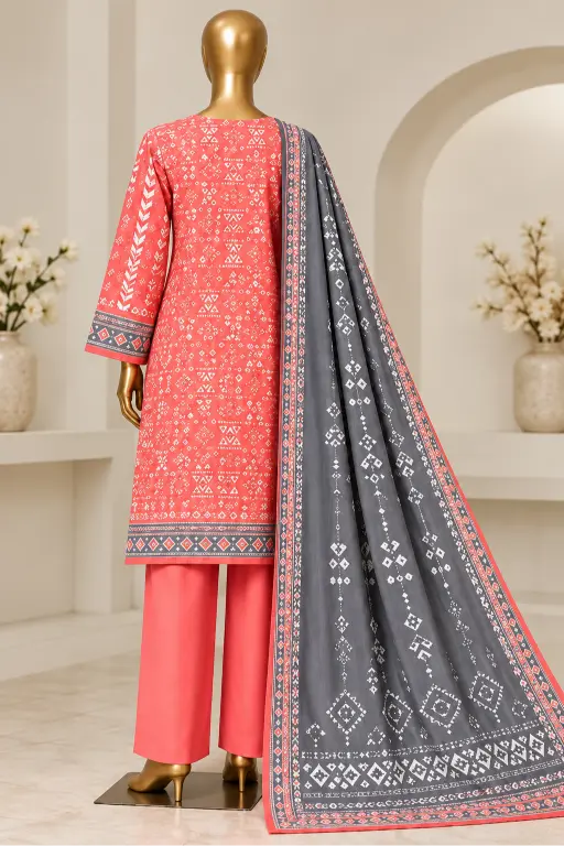 3 Pieces - Riwayat Unstitched Peach  Viscose Printed Suit
