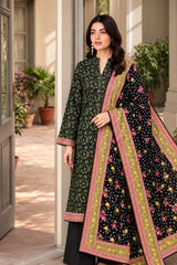 3 Piece - Marooj Ethnic Premium Printed  Unstitched Black khaddar Suit
